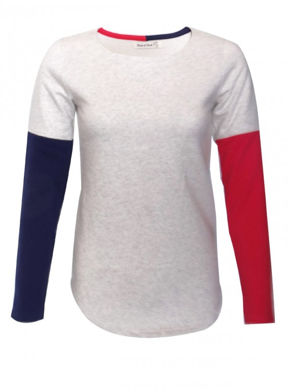 Contrast Fleece Ecru Melange Top