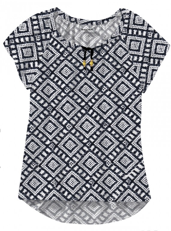 White Graphic Pleated Womens Top