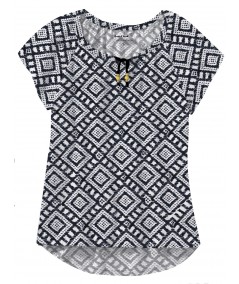 White Graphic Pleated Womens Top