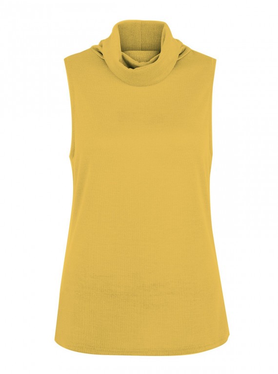 Yellow Roll On Neck Sleeveless Top
