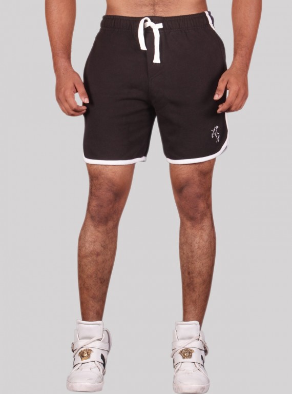Men’s Black Cotton Fleece Shorts with White Piping – Boer & Fitch