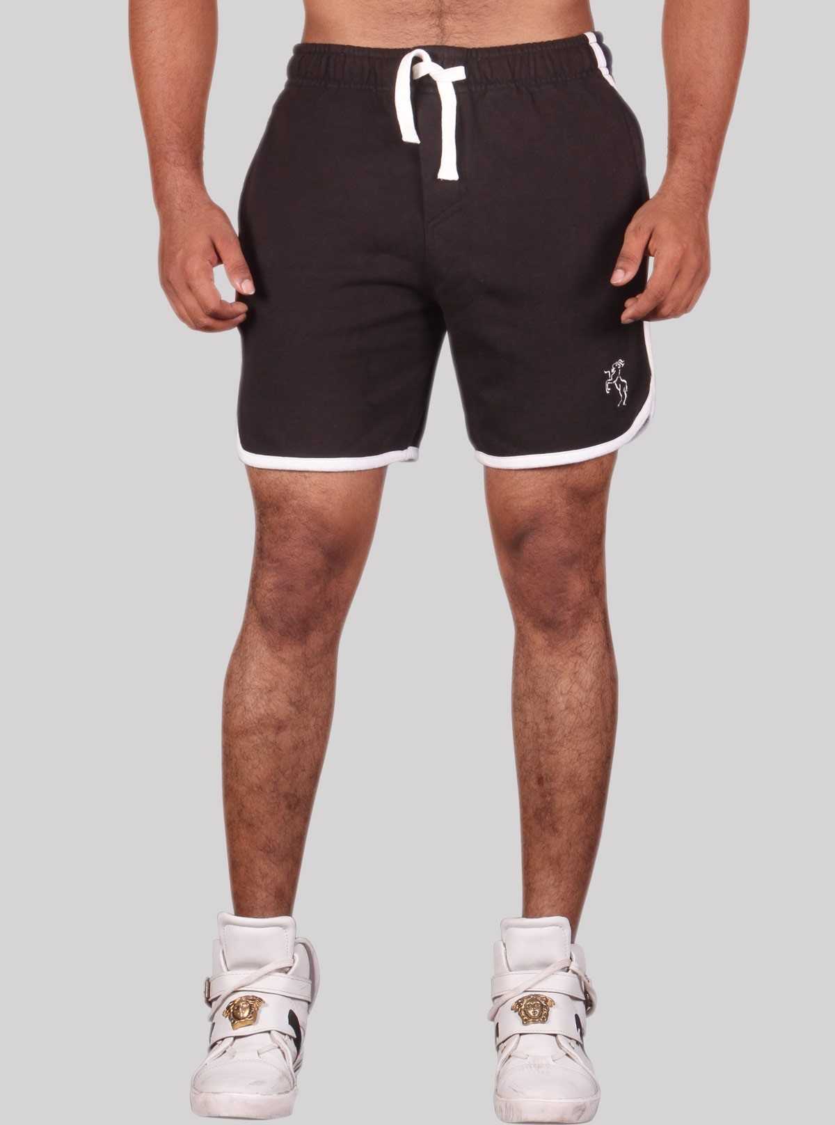 Men’s Black Cotton Fleece Shorts with White Piping – Boer & Fitch