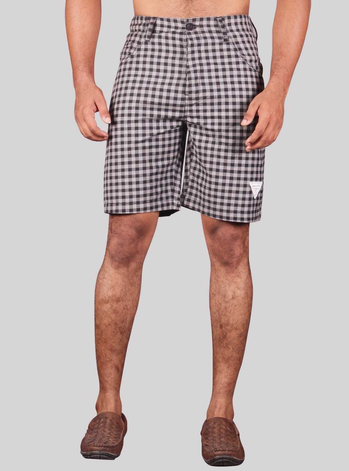 Black Woven Checked Shorts for Men – Casual Cotton Shorts by Boer and Fitch