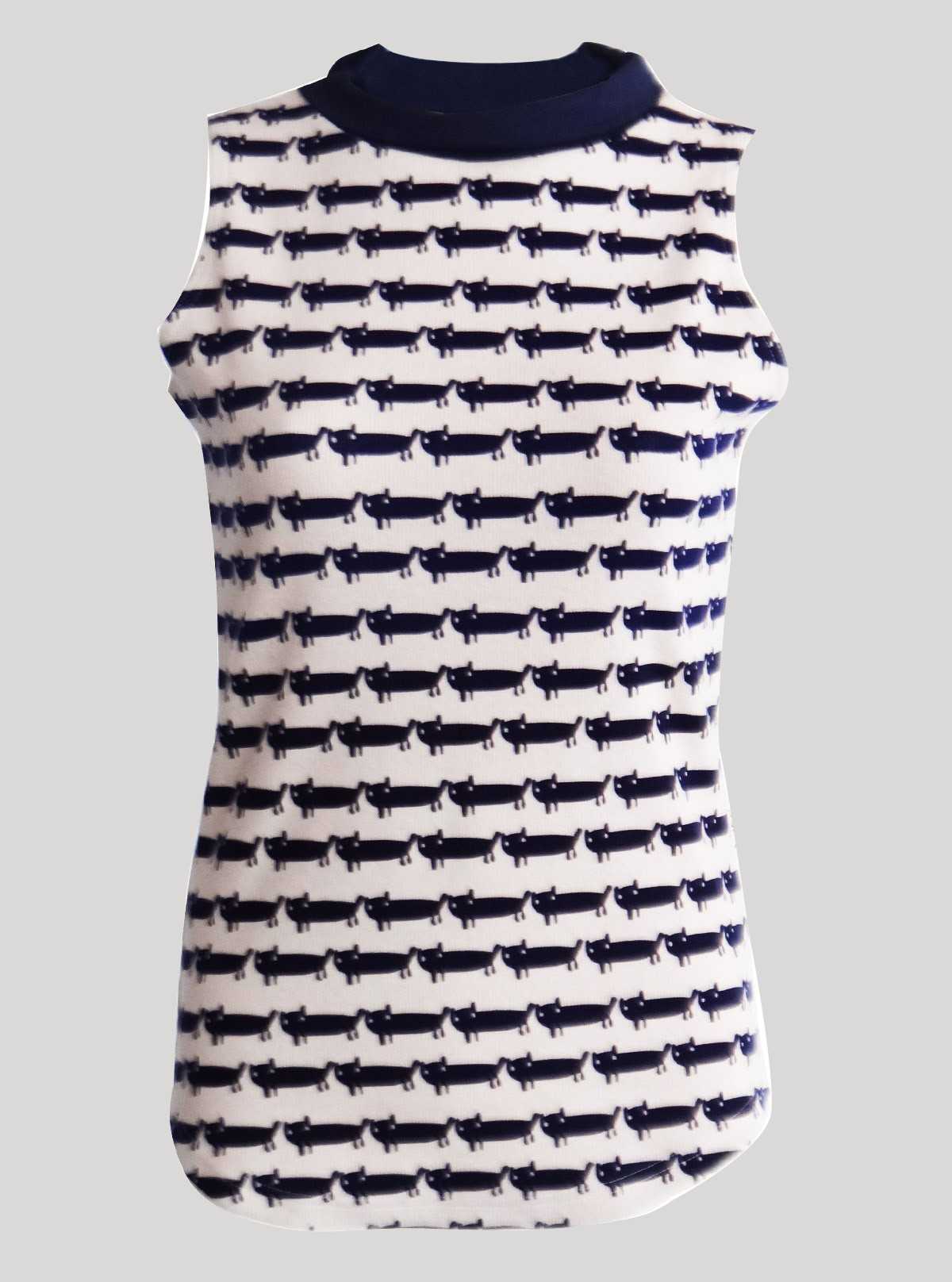 Women’s Cat Print High Neck Sleeveless Top – Trendy & Comfortable | Boer & Fitch