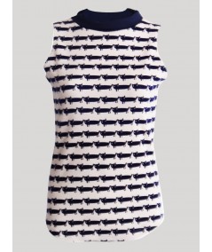Women’s Cat Print High Neck Sleeveless Top – Trendy & Comfortable | Boer & Fitch