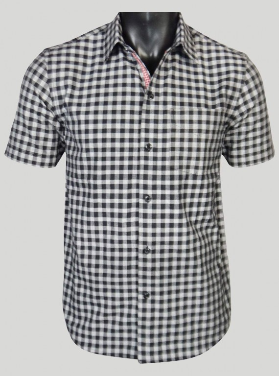 Black Checked Regular Fit Half Sleeve Shirt for Men – Casual Style by Boer and Fitch