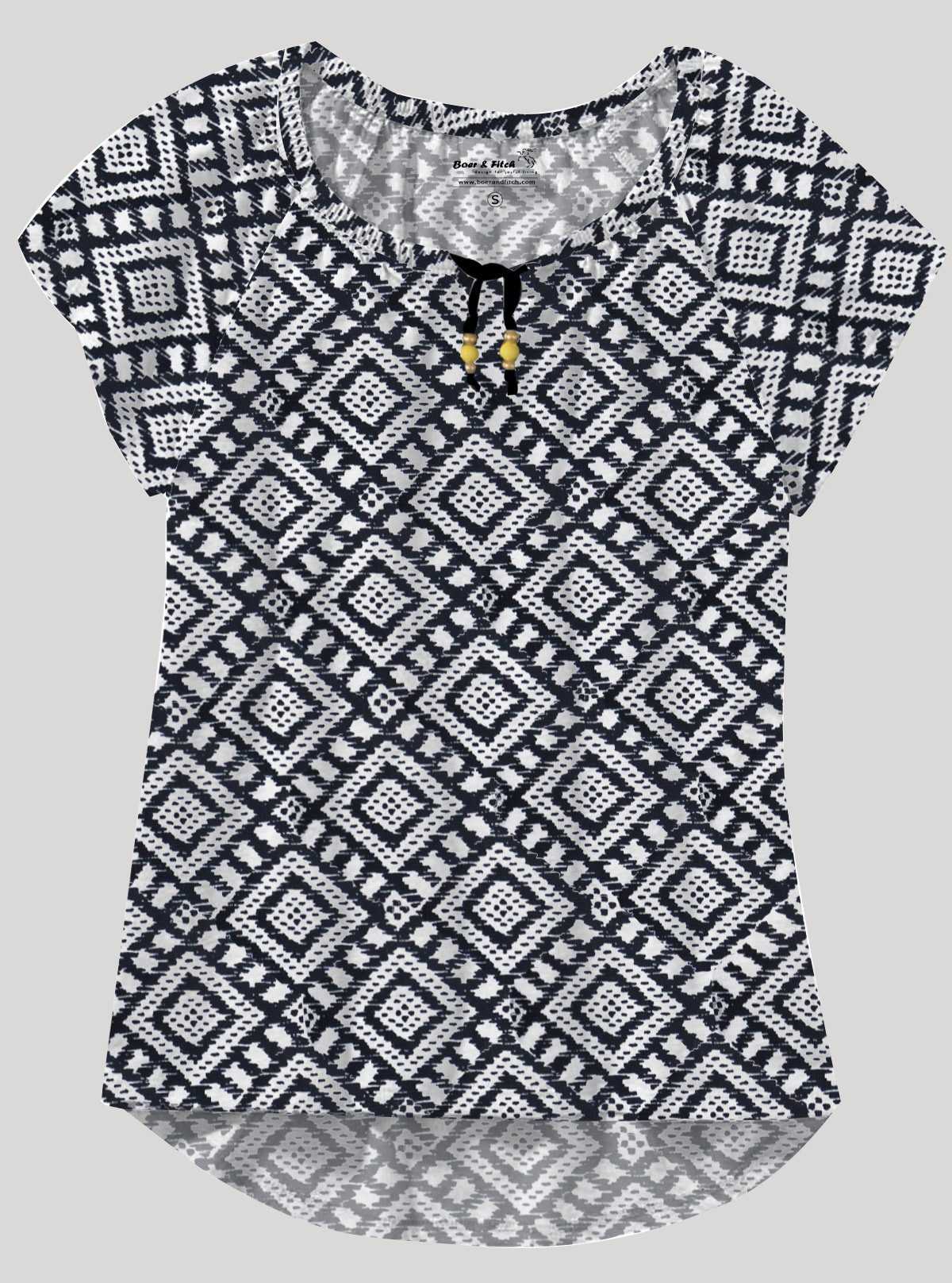 Women’s Black Symmetrical Printed Top – Stylish & Comfortable | Boer & Fitch