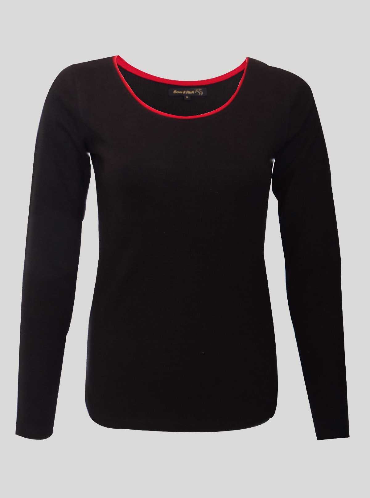 Women’s Black Waffle Knit Long Sleeve Top – Stylish & Comfortable | Boer & Fitch