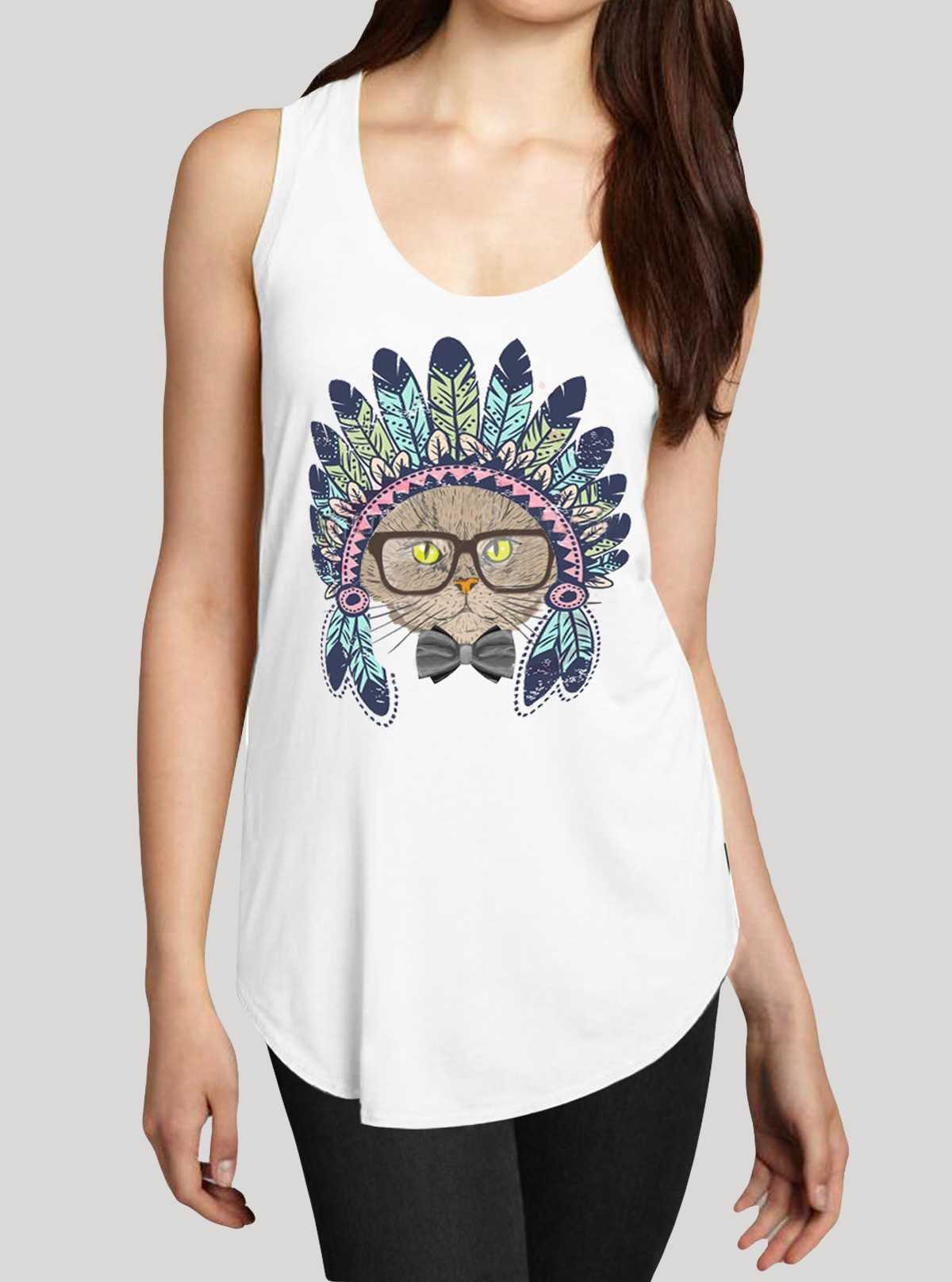 Women’s Feather Mask Printed Sleeveless T-Shirt – Stylish & Comfortable | Boer & Fitch