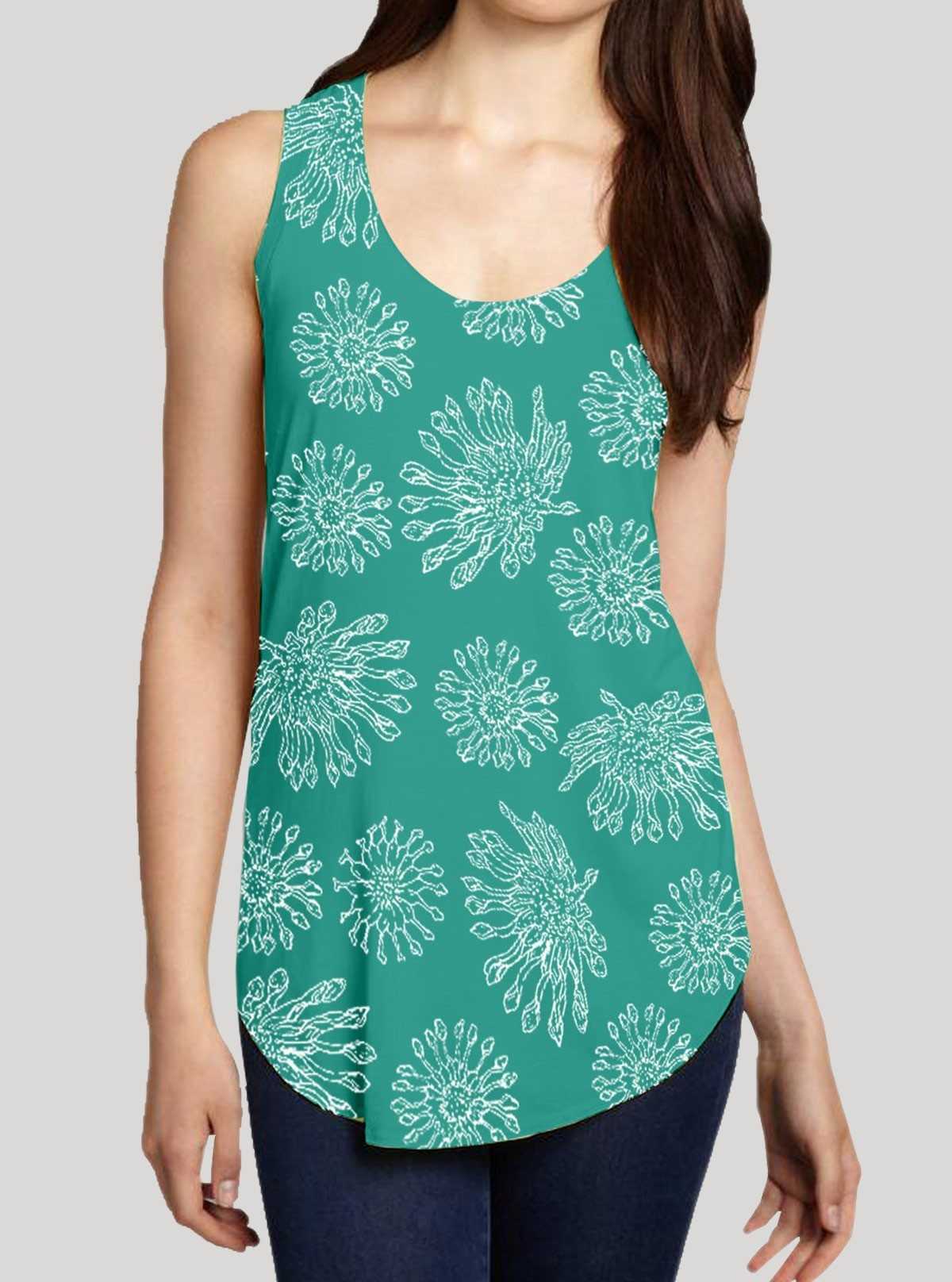 Women’s Green Floral Sleeveless T-Shirt – Stylish & Comfortable | Boer & Fitch
