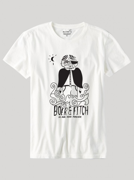 Men's White Crew Neck T-Shirt with Devil Print in 100% Cotton Jersey