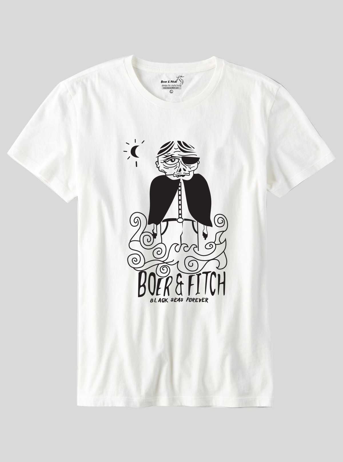 Men's White Crew Neck T-Shirt with Devil Print in 100% Cotton Jersey