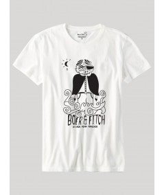 Men's White Crew Neck T-Shirt with Devil Print in 100% Cotton Jersey