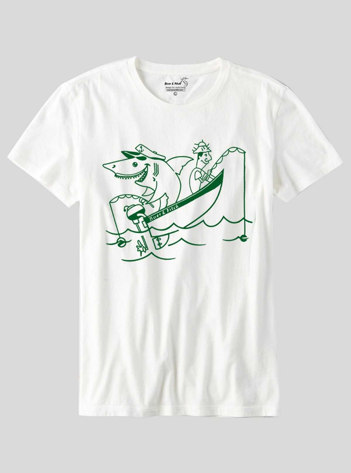 White Shark Print T-Shirt for Men – Trendy Streetwear by Boer and Fitch