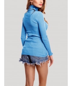Long Sleeve Roll on Neck Sky Blue Top 