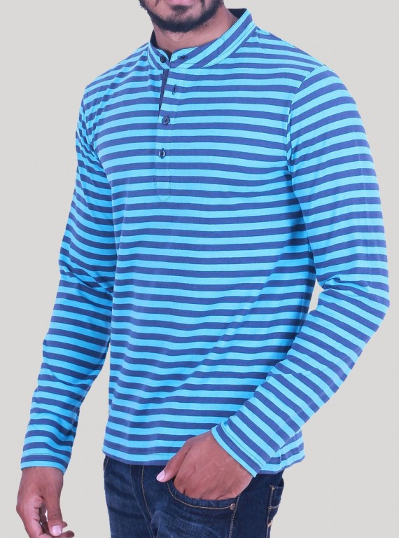 Turquoise Striped Henley T-Shirt for Men – Boer and Fitch
