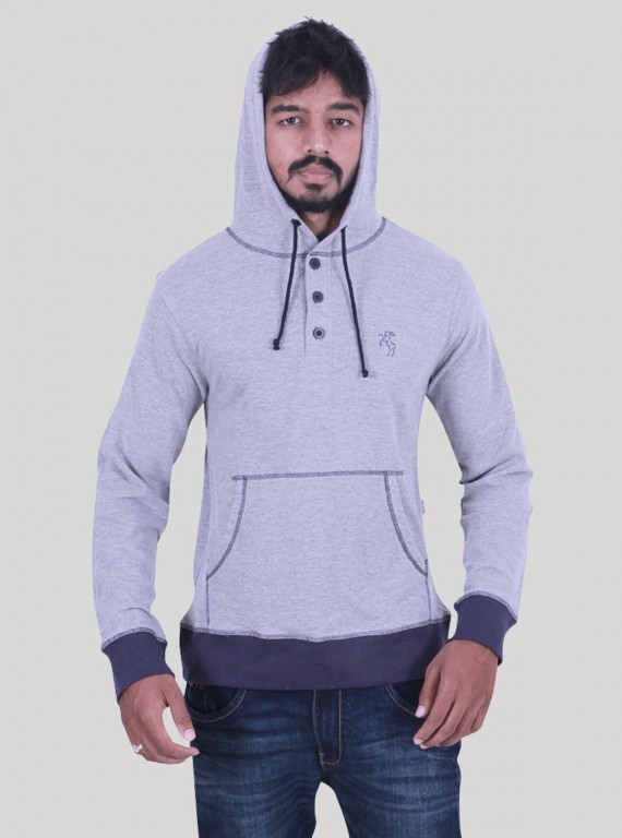 Navy Ribbed White Melange Hooded Sweat