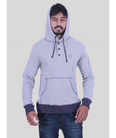 Navy Ribbed White Melange Hooded Sweat