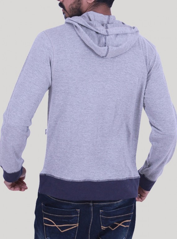 Navy Ribbed White Melange Hooded Sweat
