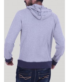 Navy Ribbed White Melange Hooded Sweat