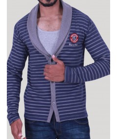 Navy Striped Shawl Collar Cardigan for Men – Stylish Knitwear by Boer and Fitch