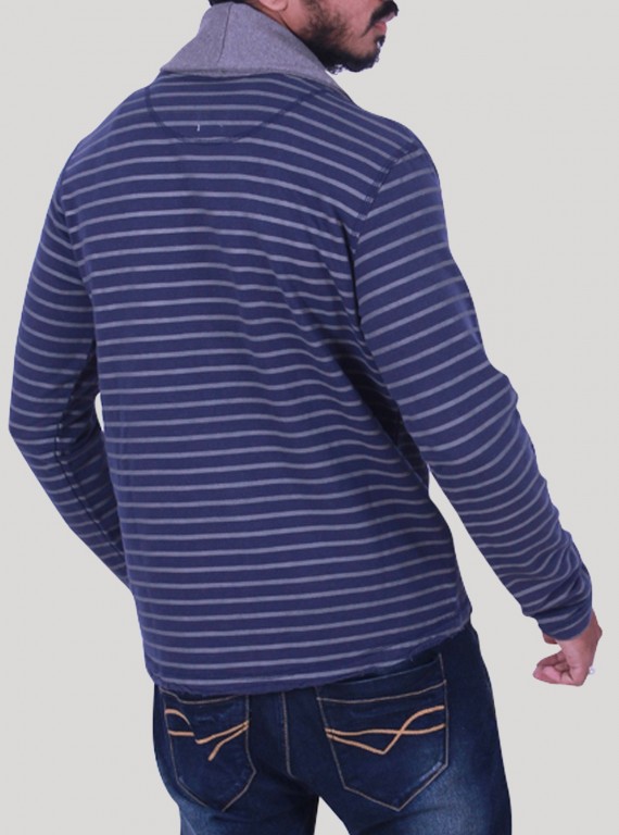 Navy Stripped Shawl Collar Cardigan Set
