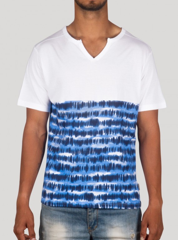 Blue Graphic Split Neck T-Shirt for Men – Stylish Casual Tee by Boer and Fitch