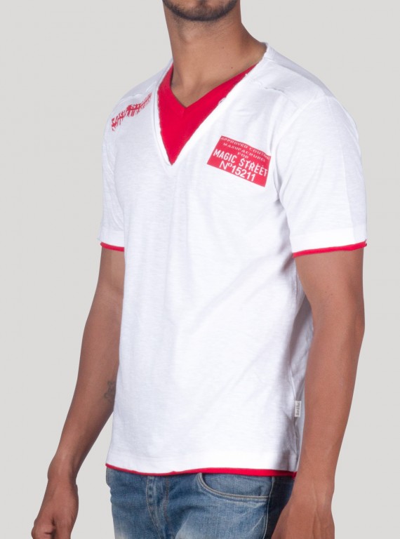 Red Contrast Neck TShirt