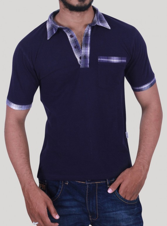 Navy Twill Collar Polo T-Shirt for Men – Classic Cotton Polo by Boer and Fitch