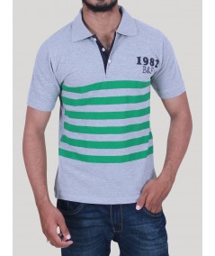 Green Stripe Collar Polo TShirt
