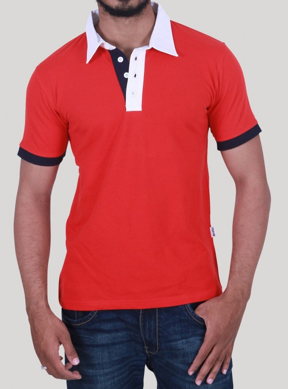 Red Drill Polo Pique T-Shirt for Men – Stylish Casual by Boer and Fitch