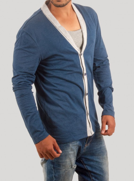Blue Shawl Collar Cardigan with Inner Vest – Boer and Fitch