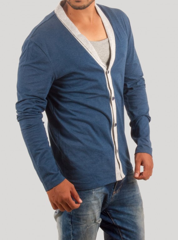 Blue Shawl Collar TShirt with Inner Vest