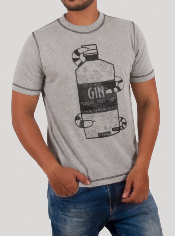 Grey GIN Printed T-Shirt for Men – Casual Graphic Tee by Boer and Fitch