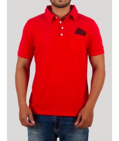 Printed Red Self Collar Polo TShirt