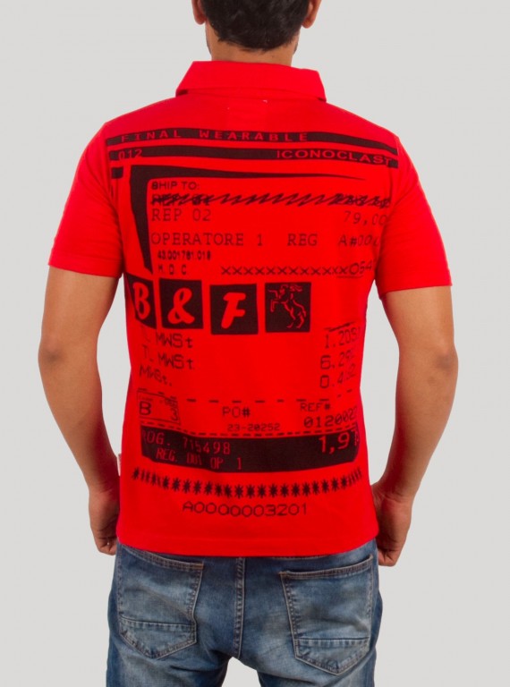 Printed Red Self Collar Polo TShirt