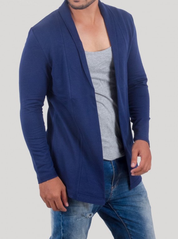 Men’s Blue Fleece Knit Cardigan with Inner Vest – Cozy & Stylish | Boer & Fitch