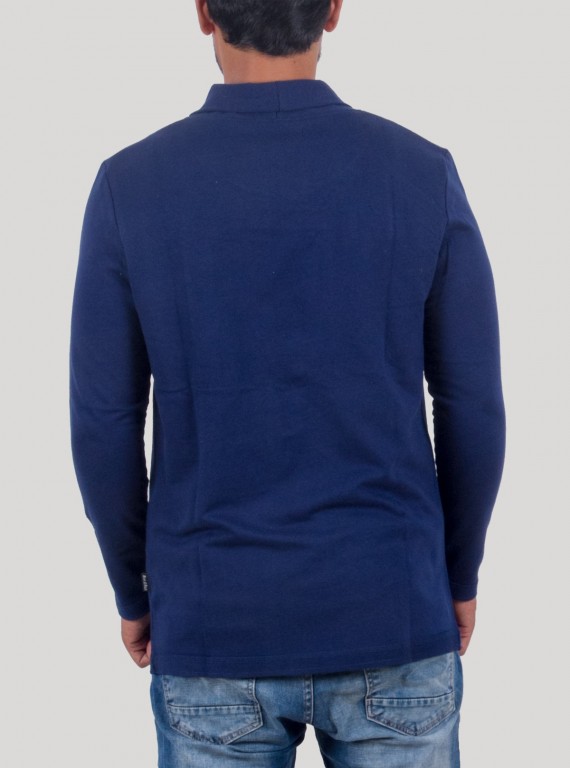 Blue Fleece Knit Cardigan With Inner