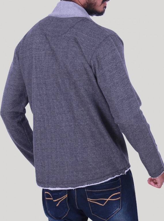 Dark Melange Shawl Collar Set Sweat Shirt