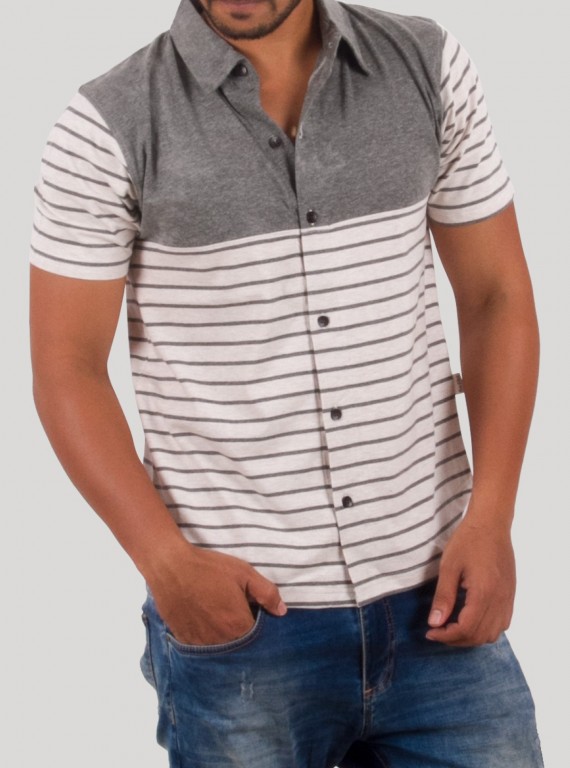 Dark Melange Striped Polo T-Shirt for Men – Casual Cotton Tee by Boer and Fitch