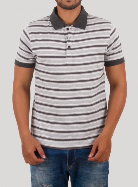 Grey Melange Striped Polo T-Shirt for Men – Boer and Fitch