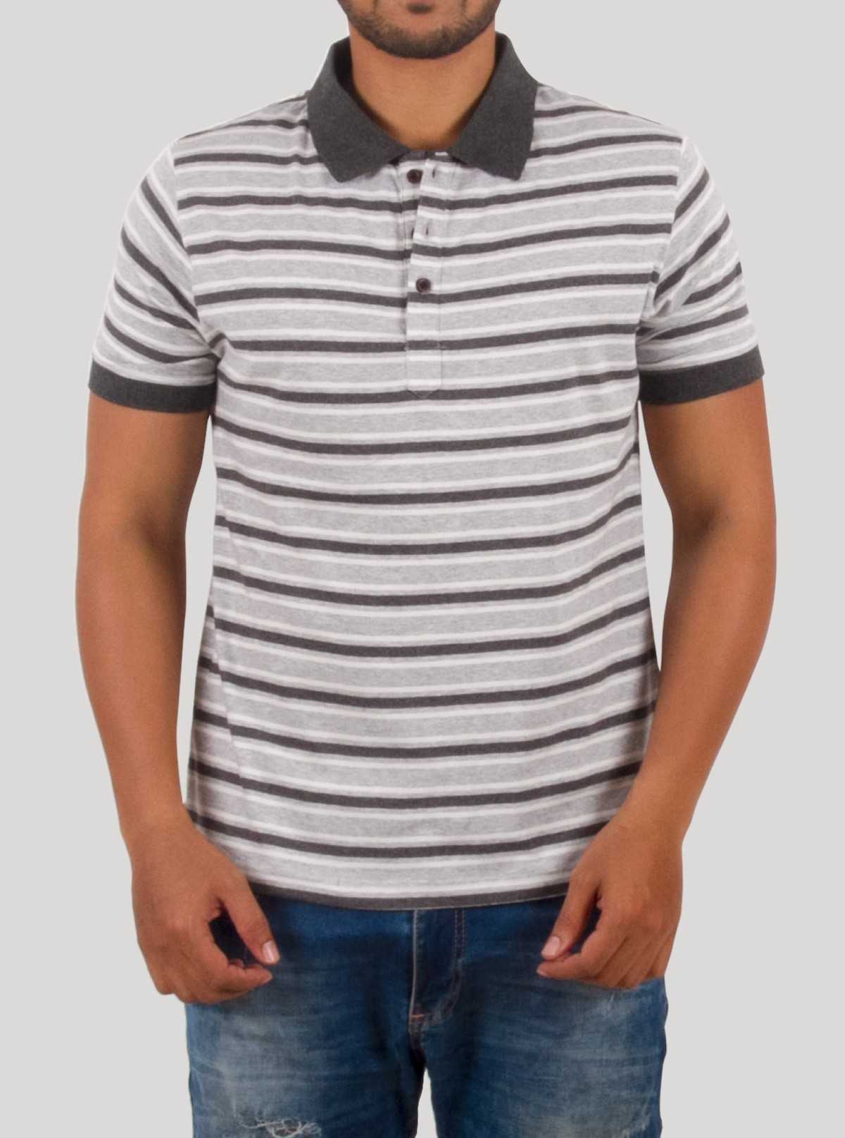 Grey Melange Striped Polo T-Shirt for Men – Boer and Fitch