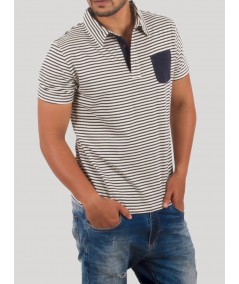 Grey Stripe Self Collar Polo TShirt