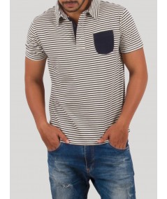 Grey Stripe Self Collar Polo TShirt