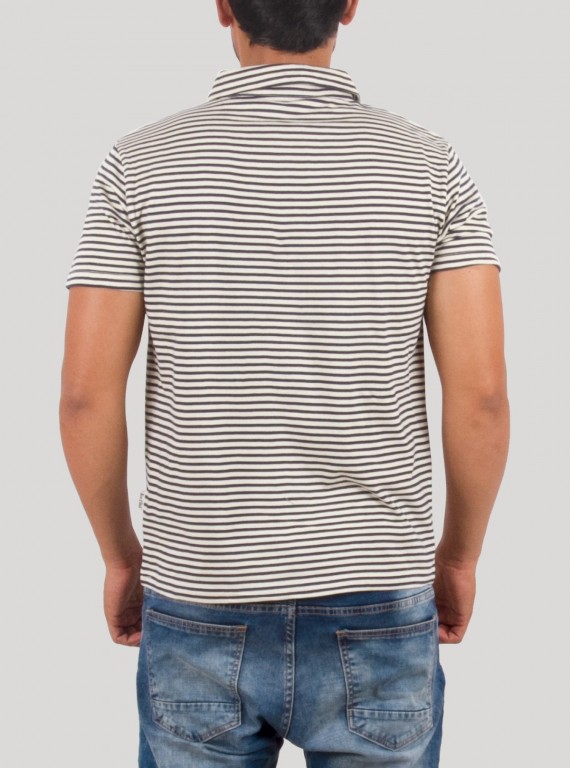 Grey Stripe Self Collar Polo TShirt