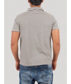 Grey Stripe Self Collar Polo TShirt