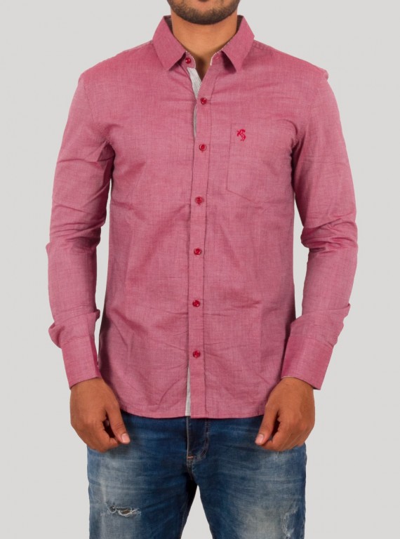 Slim Fit Eyebird Red Long Sleeve Shirt for Men – Casual Cotton Shirt by Boer and Fitch