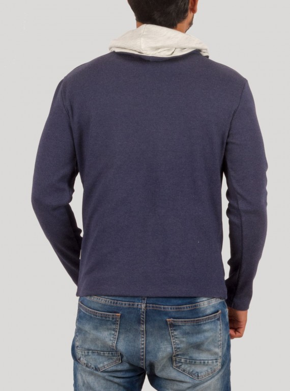 Blue Melange Roll Neck Hoody