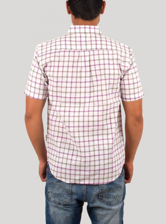Checked Purple Linen Blend Shirt