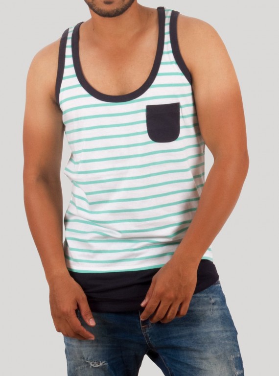 Men’s Light Blue Stripe Sleeveless T-Shirt – Comfortable & Stylish | Boer & Fitch